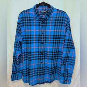 Banana Republic Flannel Untucked Organic Cotton Standard Fit Blue Plaid Mens L